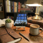 Handmade Night Sky Cityscape Canvas with Easel – 4×4 inch Acrylic Mini Art for Home Décor, Study Table, Office Desk & Gifting