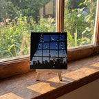Handmade Night Sky Cityscape Canvas with Easel – 4×4 inch Acrylic Mini Art for Home Décor, Study Table, Office Desk & Gifting