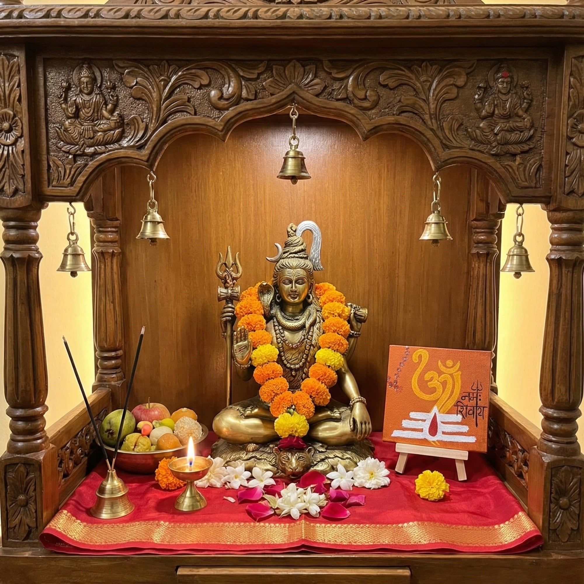 Om Namah Shivay Handmade Canvas Painting for Home Decoration, Living Room, Study Table (4*4 inches) with Easel