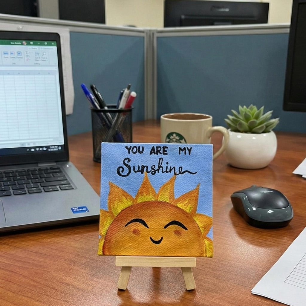 You Are My Sunshine Quote Art – Handmade 4×4 Mini Canvas with Easel | Bright Sun Aesthetic Home Décor