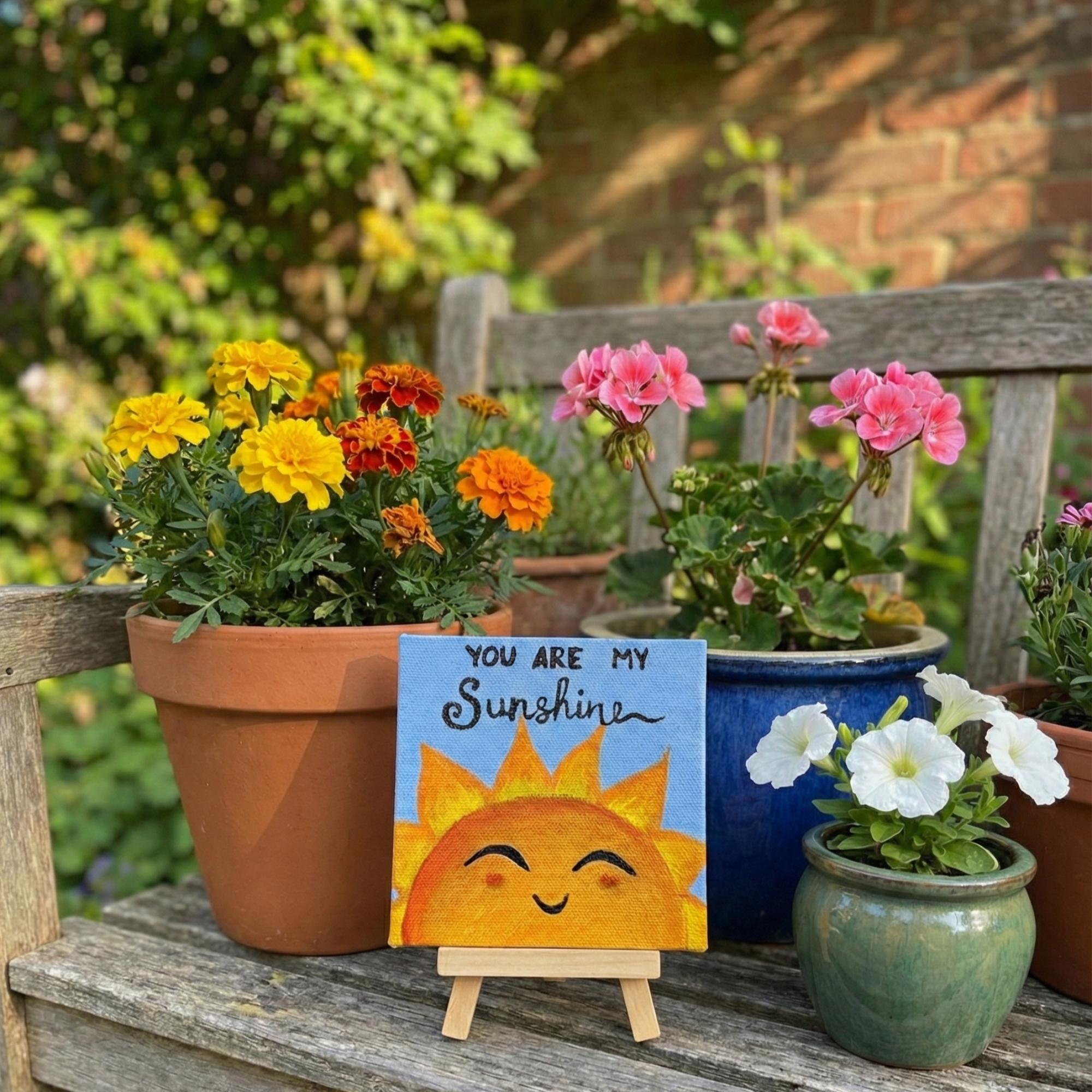 You Are My Sunshine Quote Art – Handmade 4×4 Mini Canvas with Easel | Bright Sun Aesthetic Home Décor