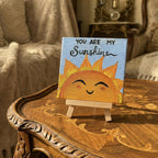 You Are My Sunshine Quote Art – Handmade 4×4 Mini Canvas with Easel | Bright Sun Aesthetic Home Décor