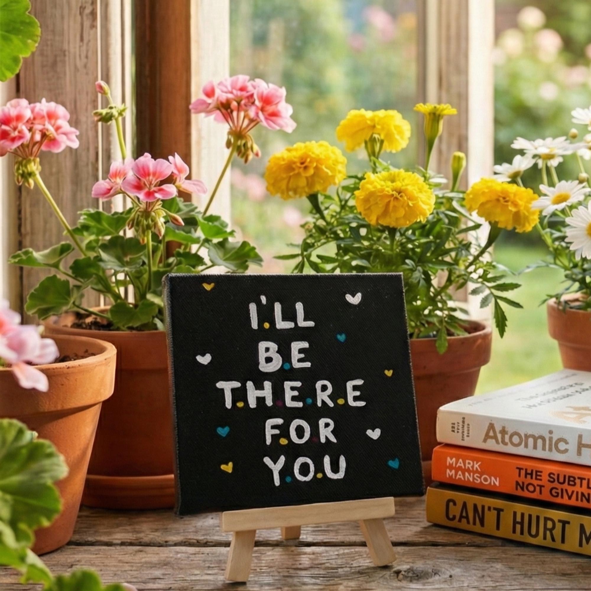 I’ll Be There For You- Handmade Inspirational Quote Canvas with Easel- 4x4 Inch - Perfect For Study Tabe & Office Desk Décor