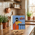 Stay Sanskari Desi Girl Painting | Handmade Acrylic 4×4 Inch Mini Canvas Art with Wooden Easel | Indian Folk & Traditional Art | Desi Aesthetic Desk, Table & Home Decor Gift