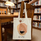 Hand-Painted Cotton Tote Bag with Inside Pocket – “Energy = Milk & Coffee” Coffee Art Design