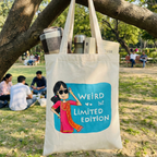Hand-Painted Cotton Tote Bag with Inside Pocket – “Weird but Limited Edition” Art Design