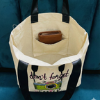 Hand-Painted Cotton Tote Bag with Inside Pocket – “Don’t Forget to Smile” Quote Art Design