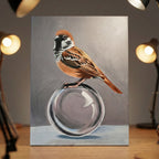Hyper-Realistic Sparrow Wall Painting | Handmade Acrylic Art on Canvas | 16×12 Inch