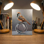 Hyper-Realistic Sparrow Wall Painting | Handmade Acrylic Art on Canvas | 16×12 Inch