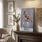 Hyper-Realistic Sparrow Wall Painting | Handmade Acrylic Art on Canvas | 16×12 Inch
