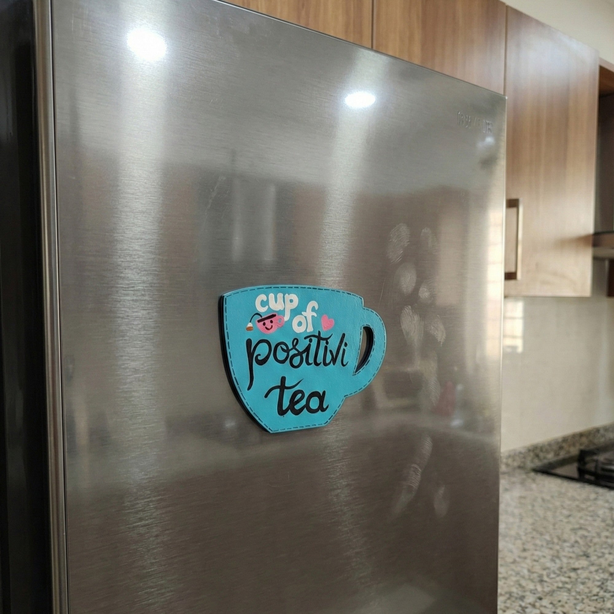 Hand-Painted Cup Art Fridge Magnet – Cup of Positive Tea Quote