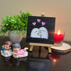 Romantic Cute Ghost Couple Art 4x4 Inch- Handmade Mini Canvas with Easel for Desk & Shelf Décor, Cute Aesthetic Decor