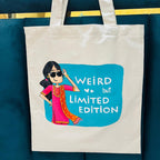 Hand-Painted Cotton Tote Bag with Inside Pocket – “Weird but Limited Edition” Art Design