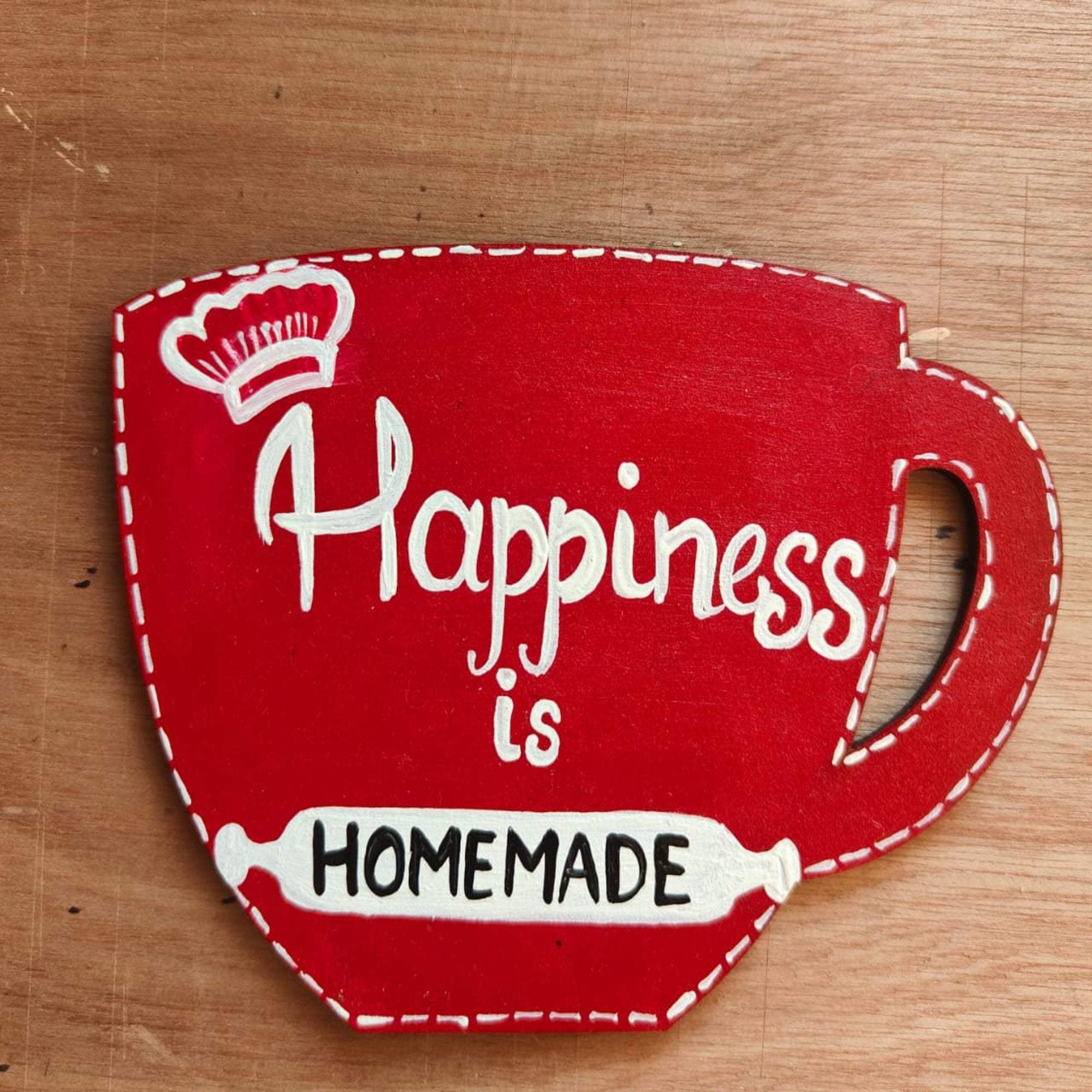 Hand-Painted MDF Cup Art Fridge Magnet with “Happiness Is Homemade” Quote