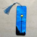 Handpainted Bookmark with Tassel – Blue Night Street Lamp MDF Art Bookmark