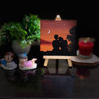 Romantic Sunset Couple Mini Canvas Painting with Ease- 4x4 Inch- Handmade Couple Silhouette Art, Love Scene Art, Acrylic Love Artwork, Aesthetic Room & Desk Décor