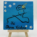 Jai Shree Krishna Handmade Canvas Painting with Easel - 4x4 Inch- Inspirational Desk & Puja Décor, Spiritual & Hind Religious Decor