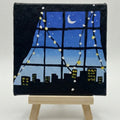 Handmade Night Sky Cityscape Canvas with Easel – 4×4 inch Acrylic Mini Art for Home Décor, Study Table, Office Desk & Gifting