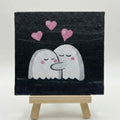Romantic Cute Ghost Couple Art 4x4 Inch- Handmade Mini Canvas with Easel for Desk & Shelf Décor, Cute Aesthetic Decor
