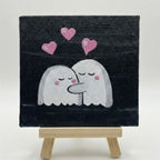 Romantic Cute Ghost Couple Art 4x4 Inch- Handmade Mini Canvas with Easel for Desk & Shelf Décor, Cute Aesthetic Decor