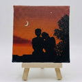 Romantic Sunset Couple Mini Canvas Painting with Ease- 4x4 Inch- Handmade Couple Silhouette Art, Love Scene Art, Acrylic Love Artwork, Aesthetic Room & Desk Décor