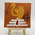 Om Namah Shivay Handmade Canvas Painting for Home Decoration, Living Room, Study Table (4*4 inches) with Easel